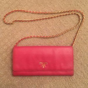 Pink Prada Saffiano Wallet on Chain